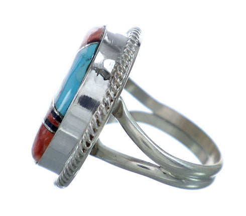 Native American Sterling Silver Multicolor Inlay Ring Size 7-3/4 NN20660